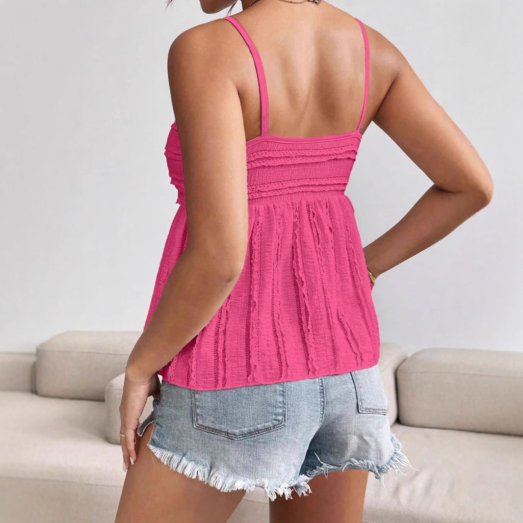 Damen luftiges Sommeroberteil mit Raffung und Spaghettiträgern EB
