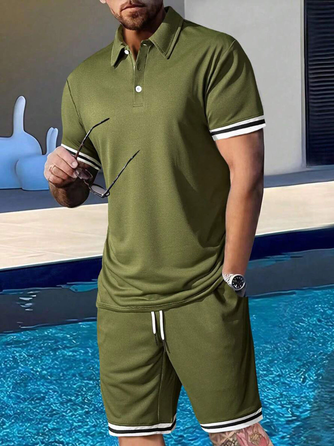 Herren sportliches Polo-Shirt und Shorts Set mit modernem Schnitt EB