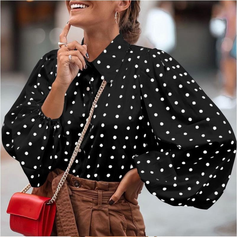 Damen Polka Dot Ballonärmel Bluse EB