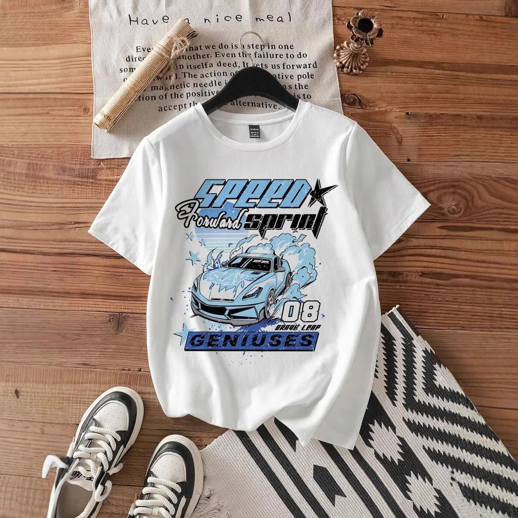Damen T-Shirt mit kreativem Auto-Motiv und urbanem Schriftzug EB