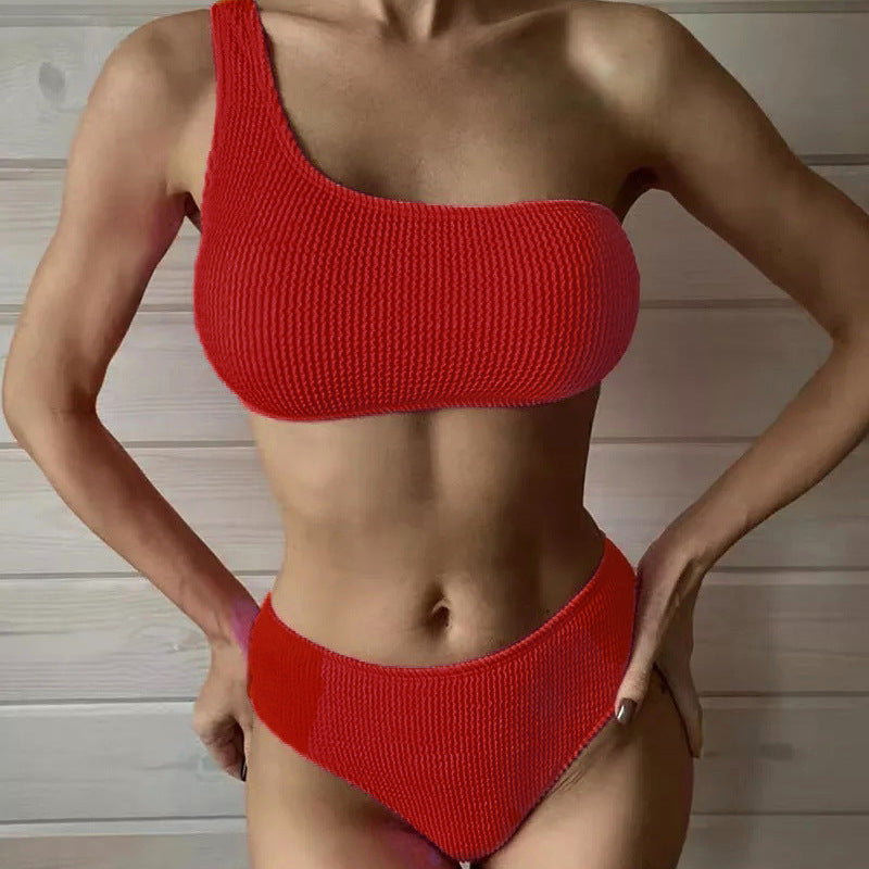 Damen asymmetrisches Bikini-Set mit strukturierter Oberfläche EB