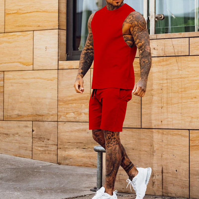 Herren sportliches Tanktop und Shorts-Set mit elastischem Bund EB