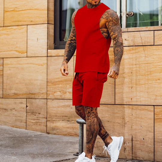 Herren sportliches Tanktop und Shorts-Set mit elastischem Bund EB