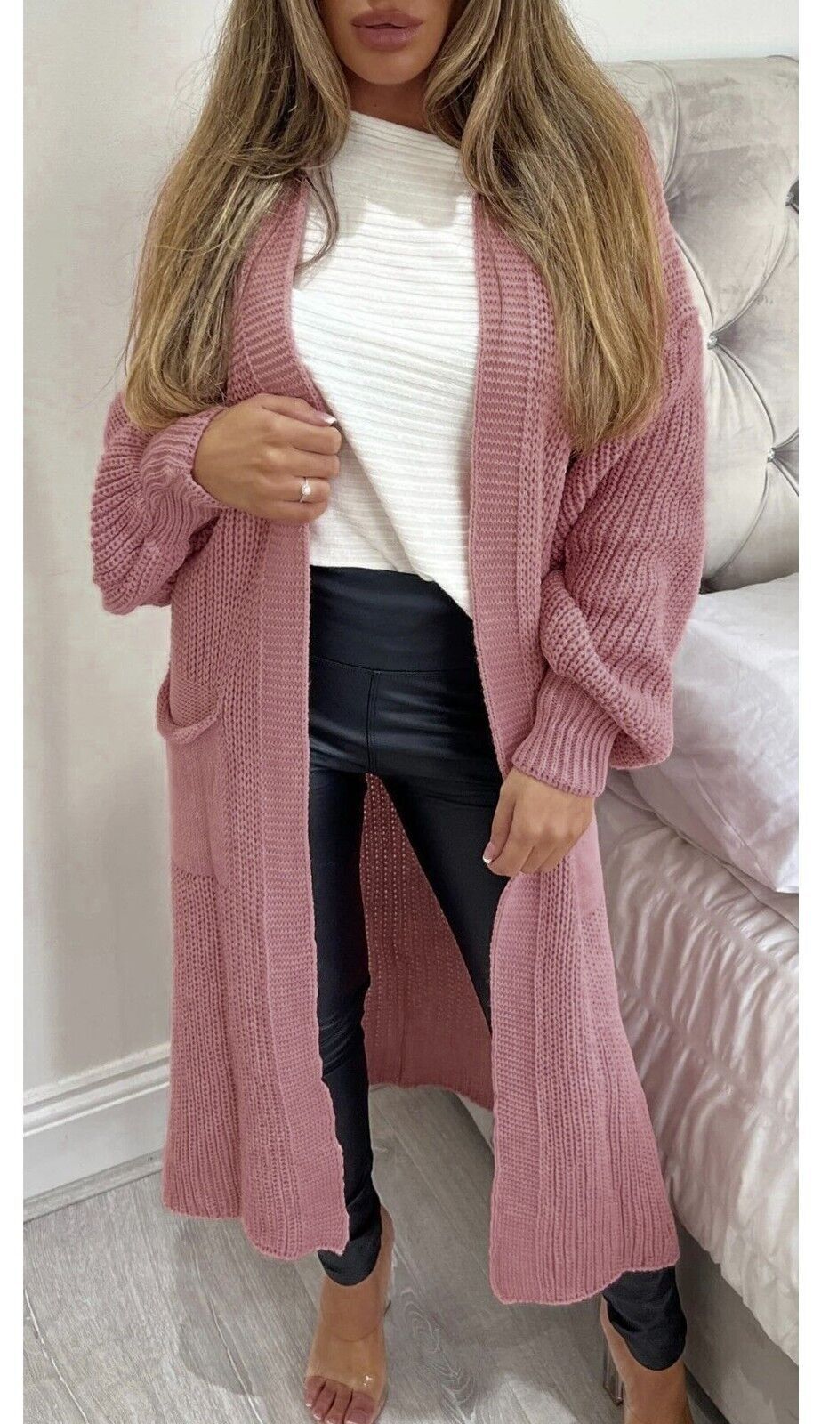 Damen Langstrickjacke mit grober Maschenstruktur und praktischen Taschen EB