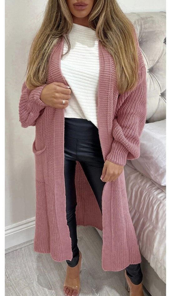 Damen Langstrickjacke mit grober Maschenstruktur und praktischen Taschen EB