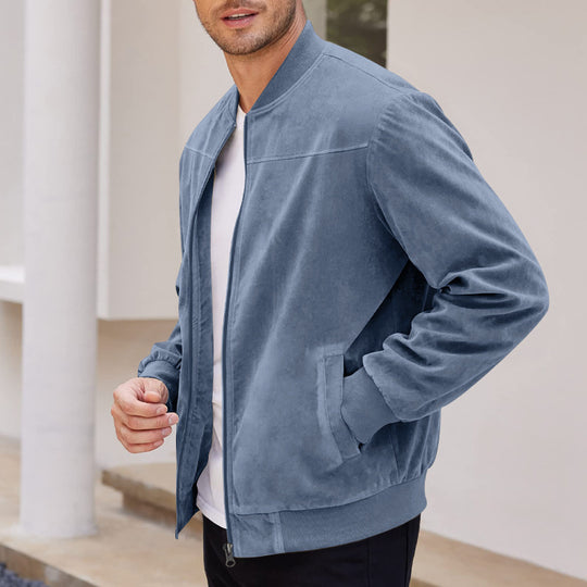 Herren nan Velourslederoptik Bomberjacke mit Stehkragen und elastischen Bündchen EB
