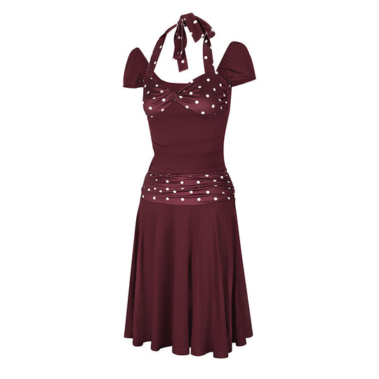 Damen Wickelkleid mit Spaghetti-Trägern und modischem Punktemuster EB