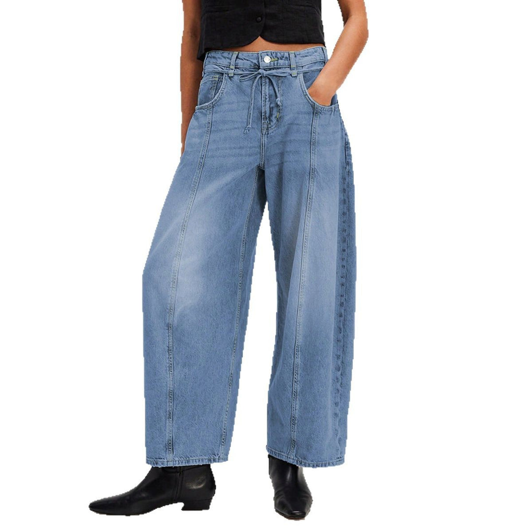 Damen Lässige Weite Denim-Hose mit Tunnelzug EB