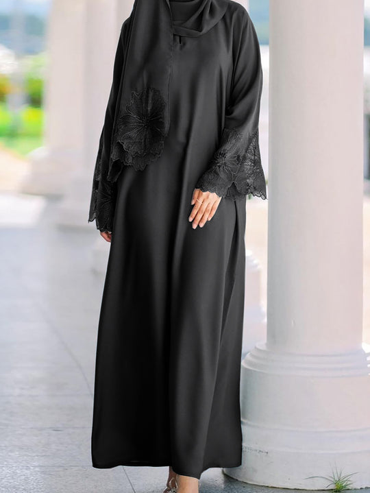 Damen Elegantes Maxi-Kleid mit floralem Spitzenbesatz EB