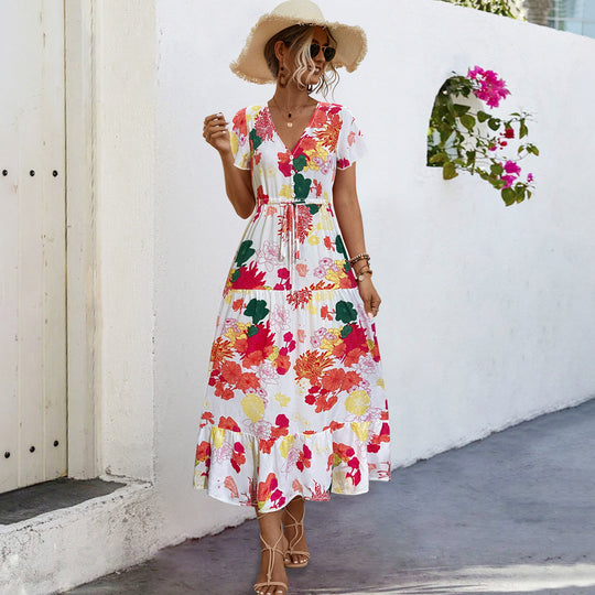 Damen Sommerliches Maxikleid mit floralen Akzenten und fließendem Rock EB