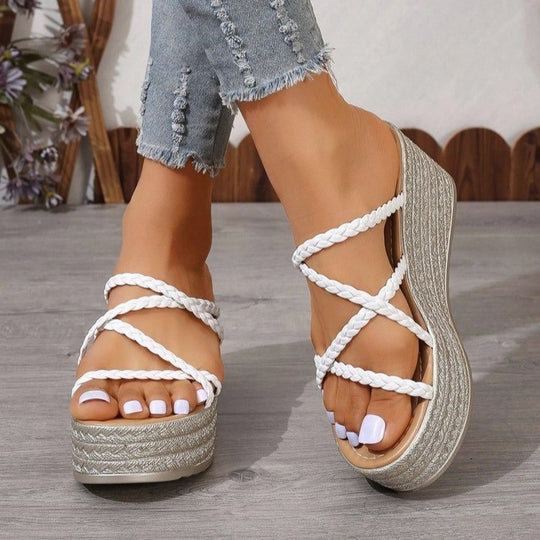 Damen Plattform-Sandalen mit geflochtenem Riemendesign und modischem Absatz EB