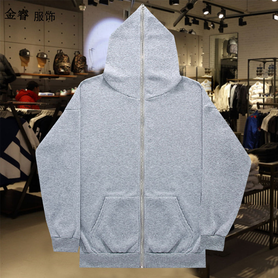 Unisex Zip-Hoodie mit durchgehendem Reißverschluss bis in spitze Kapuze, Kängurutasche und gerippten Bündchen EB