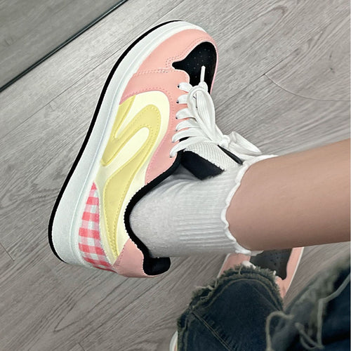 Damen Sneakers mit modischen Karodetails und atmungsaktiver Laufsohle EB