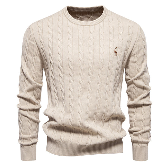 Herren Strickpullover mit Zopfmuster und Rundhalsausschnitt EB