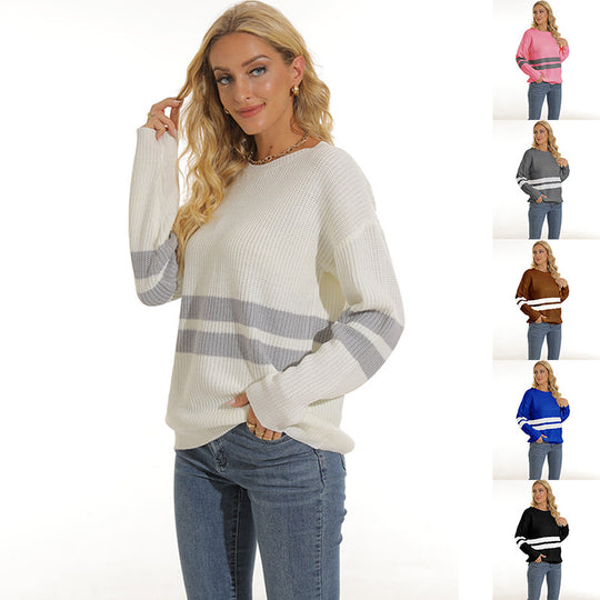 Damen lässiger Pullover mit modischem Streifenmuster EB