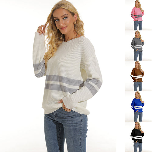 Damen Grobstrickpullover mit sportlichem Streifenmuster und lockerer Passform EB