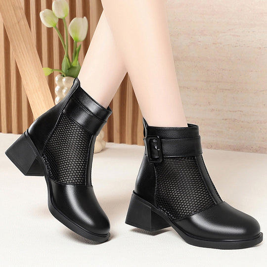 Damen Modische Ankle Boots mit luftiger Netzstruktur und eleganter Schnalle EB