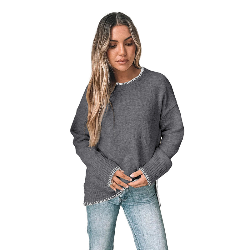Damen Strickpullover mit dekorativem Saum und weiten Ärmeln EB