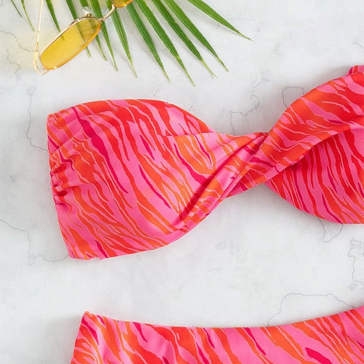 Damen Bandeau-Bikini mit elastischem Wickeldesign und hohem Beinausschnitt EB