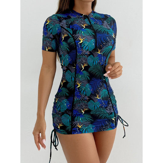 Damen Surfanzug mit stylischem Blumenmuster und kurzem Arm EB