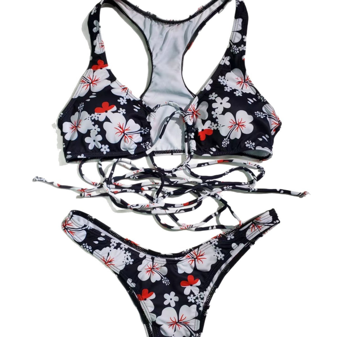 Damen Triangel-Bikini mit aufregendem Schnür-Design und Blumenmuster EB