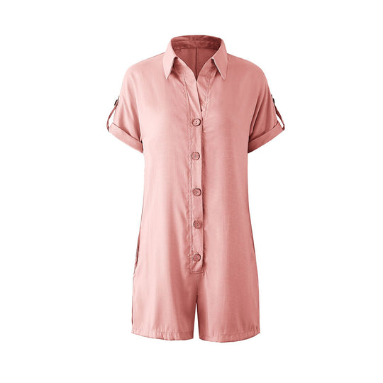Damen Jumpsuit mit gekrempelten Ärmeln und Knopfleiste EB