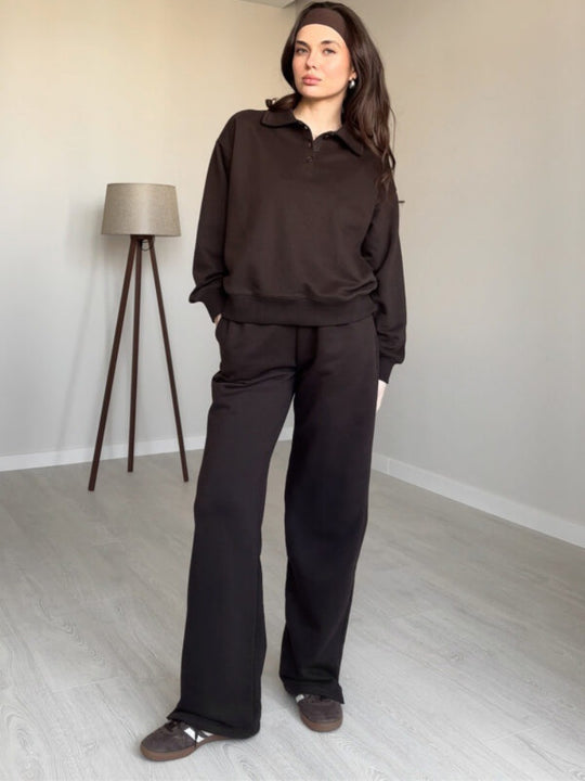 Damen lässiger Pullover mit Kragen und bequemen Sporthosen EB