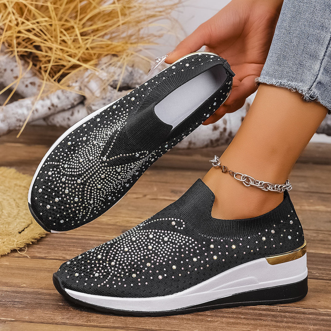 Damen Modische Slip-On Sneakers mit funkelndem Design und dämpfender Sohle EB