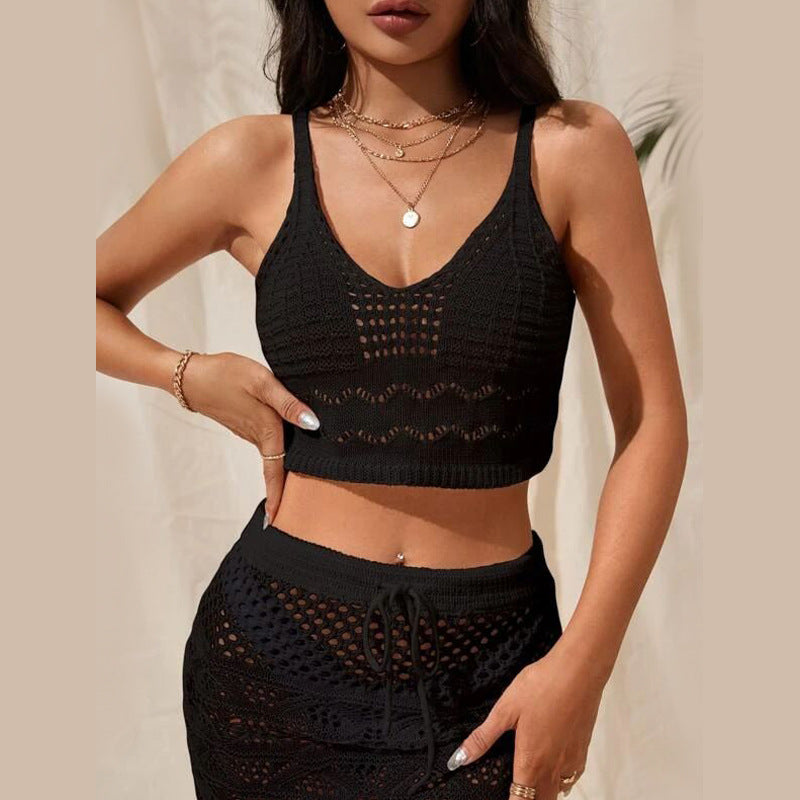 Damen Häkel Crop-Top und Rock Set EB