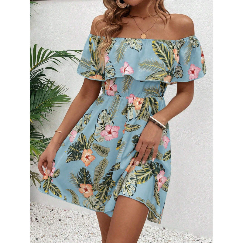 Damen Off-Shoulder Sommerkleid mit floralem Muster EB