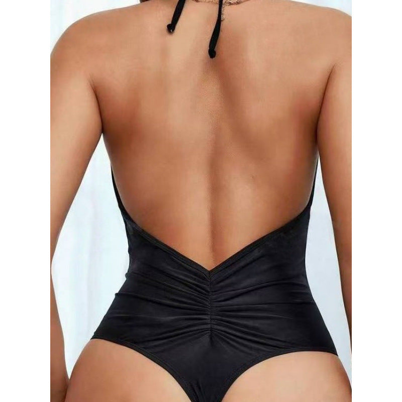 Damen Einteiler Badeanzug mit tiefem V-Ausschnitt und verstellbaren Trägern EB