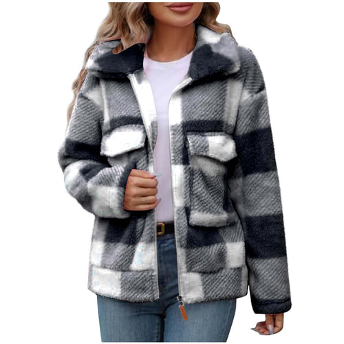 Damen Fleece-Jacke mit Karomuster und praktischen Taschen EB