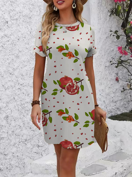 Damen lässiges Kurzarmkleid mit modernem Hahnentrittmuster und bequemer Passform EB