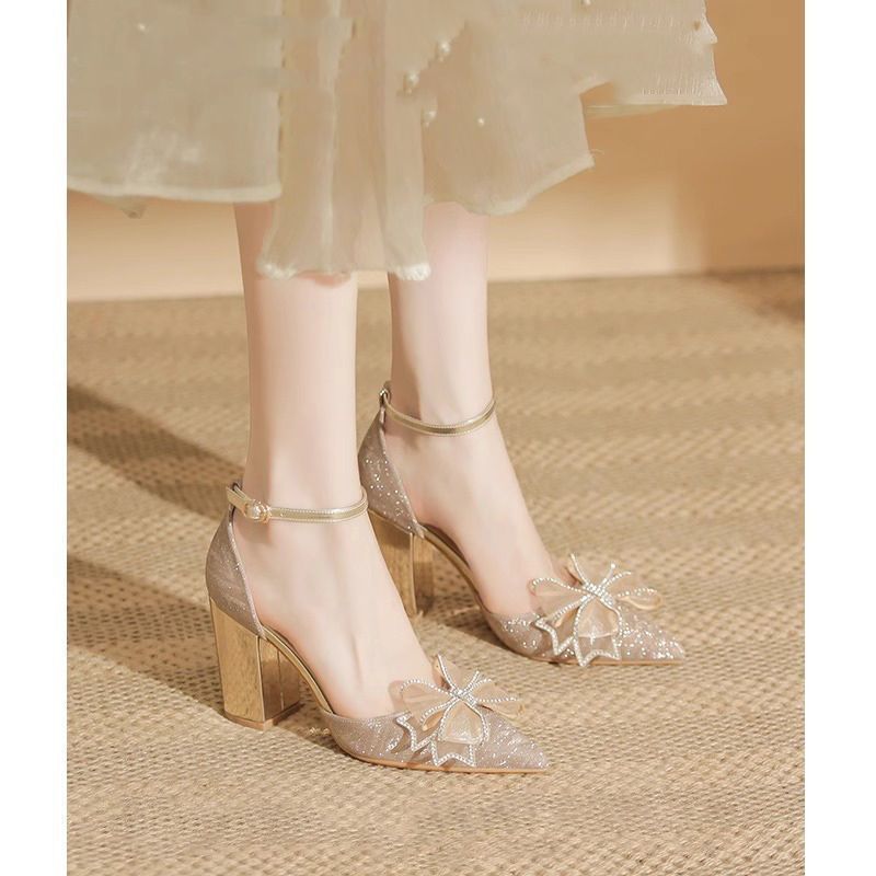 Damen elegante High Heels mit funkelndem Schleifendesign EB