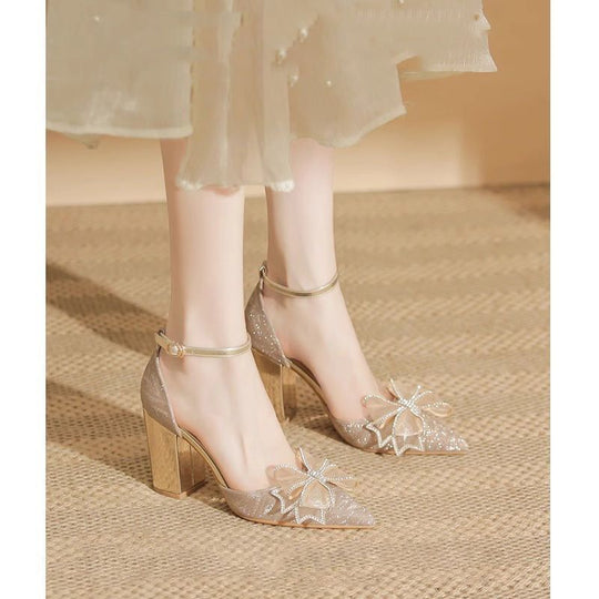 Damen elegante High Heels mit funkelndem Schleifendesign EB