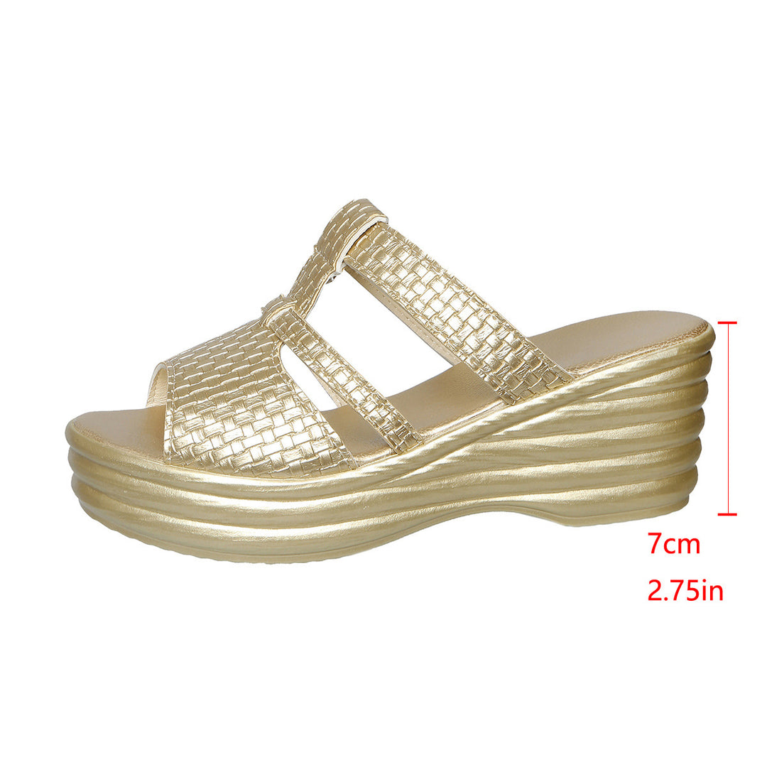 Damen Wedge-Pantoletten mit elegantem Geflecht und komfortablem Fußbett EB