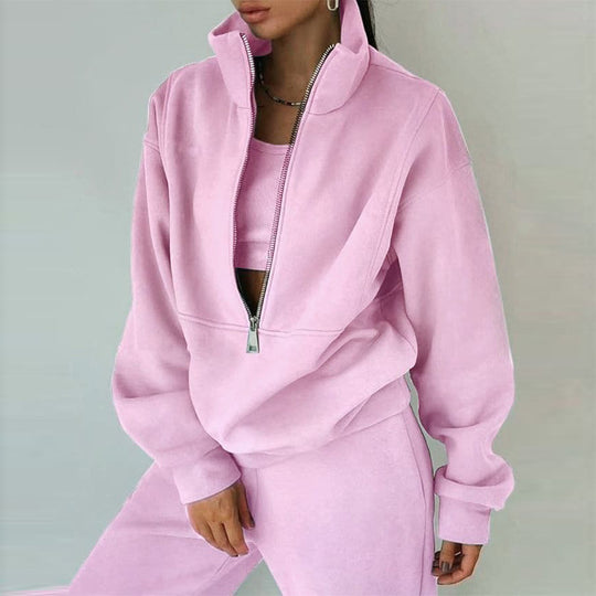 Damen nan Oversize Halbzip-Sweatshirt mit hohem Stehkragen und verdeckter Kängurutasche EB