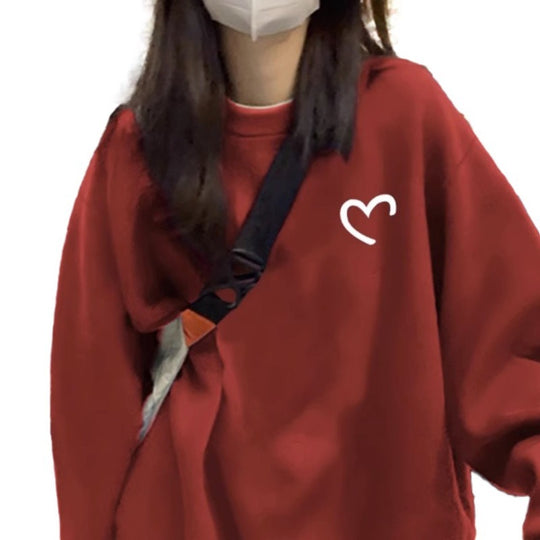 Damen lässiger Oversized-Pullover mit herzförmigem Motiv und bequemen Materialien