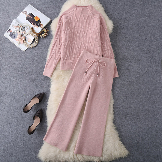 Damen Set aus Strickpullover und Weit geschnittenen Hose EB