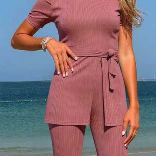 Damen sportliches Lounge-Set mit Bindegürtel EB