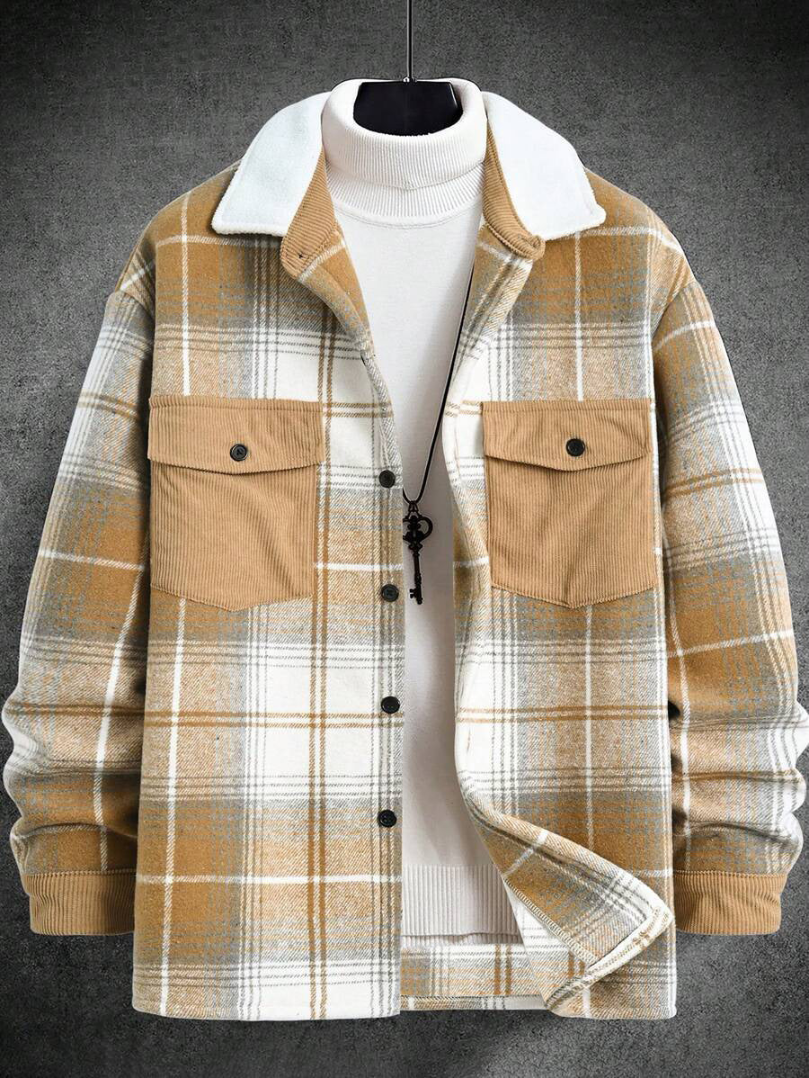 Herren Karo-Flanelljacke mit zwei Brusttaschen und weichem Kragen EB