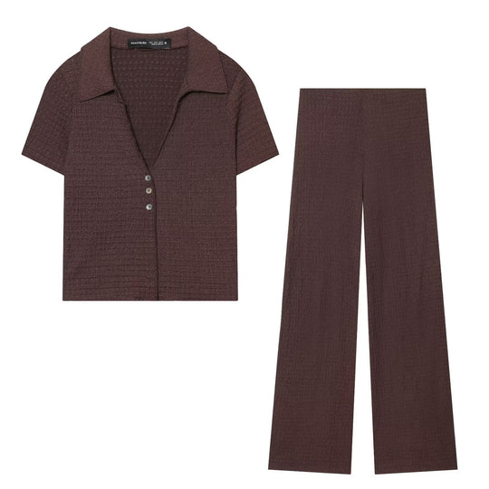 Damen Hochbundhose mit weitem Schnitt und lässiger Textur EB