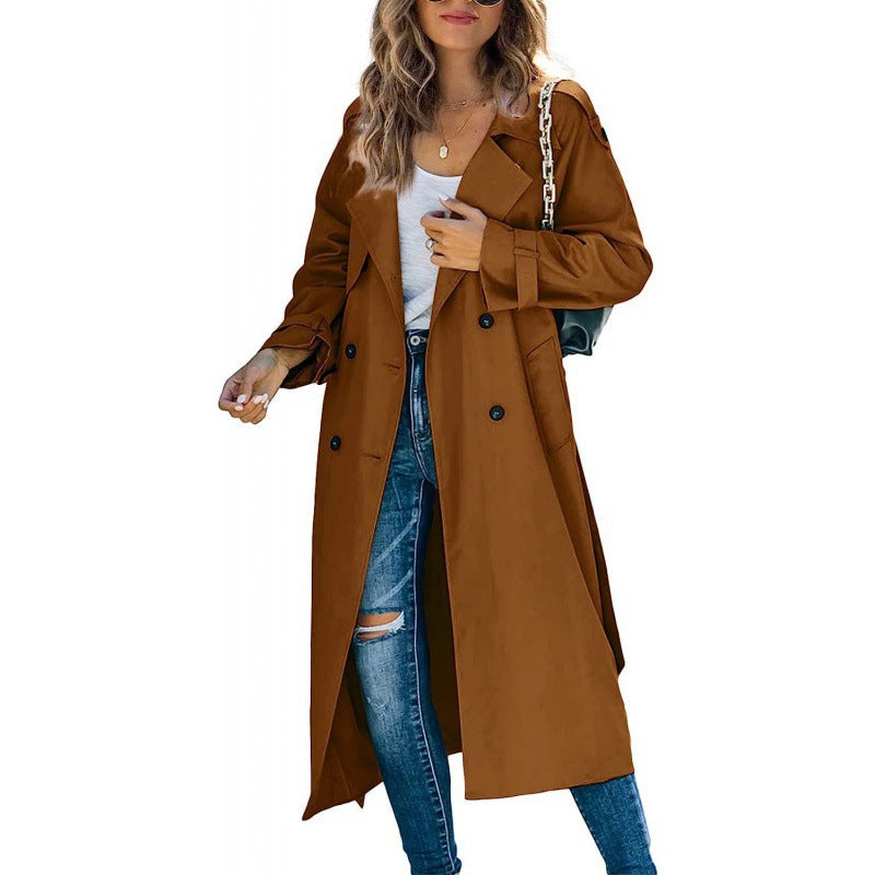 Damen eleganter Trenchcoat mit doppelt Reihe Knopfverschluss und Taillengürtel EB