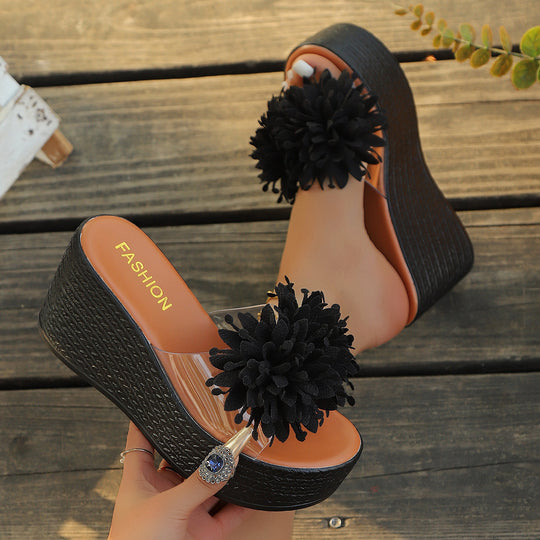 Damen Plateau-Sandalen mit floralem Applikationsdesign EB