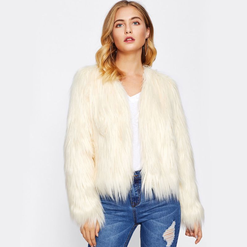 Damen Flauschige Kunstfell-Jacke mit lässigem Schnitt und weichem Innenfutter EB