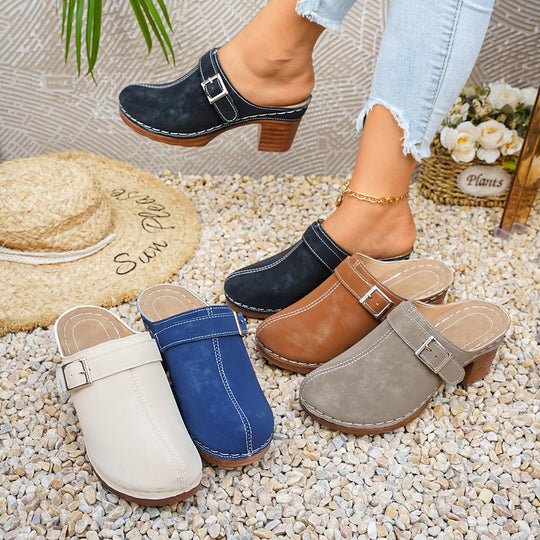 Damen Clogs mit elegantem Riemen und komfortablem Blockabsatz EB