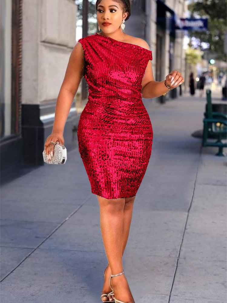 Damen Cocktailkleid mit asymmetrischem Design und elegantem Schimmer EB