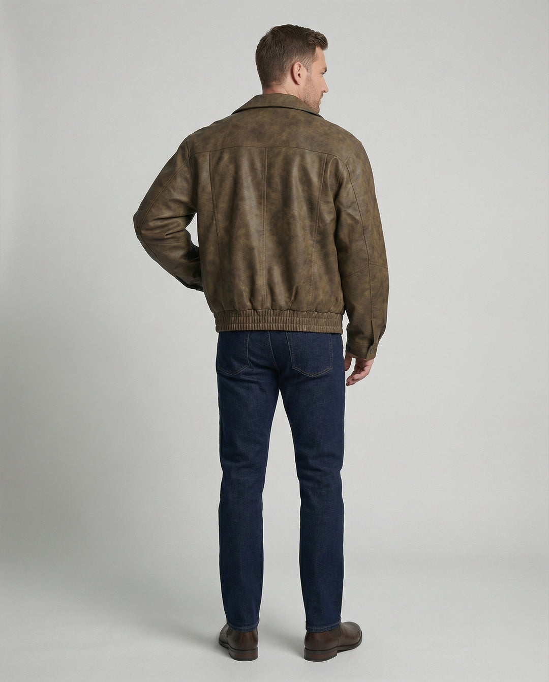 Herren vintage-inspirierter Pilotenblouson aus Lederimitat mit Ziernähten und elastischem Bund EB
