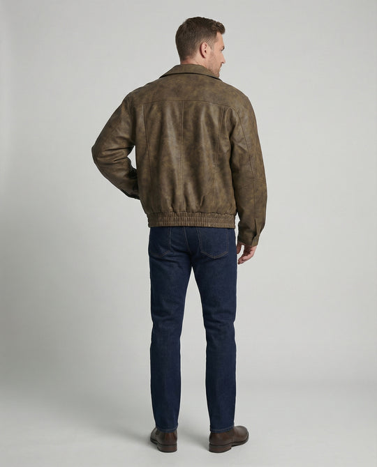Herren vintage-inspirierter Pilotenblouson aus Lederimitat mit Ziernähten und elastischem Bund EB