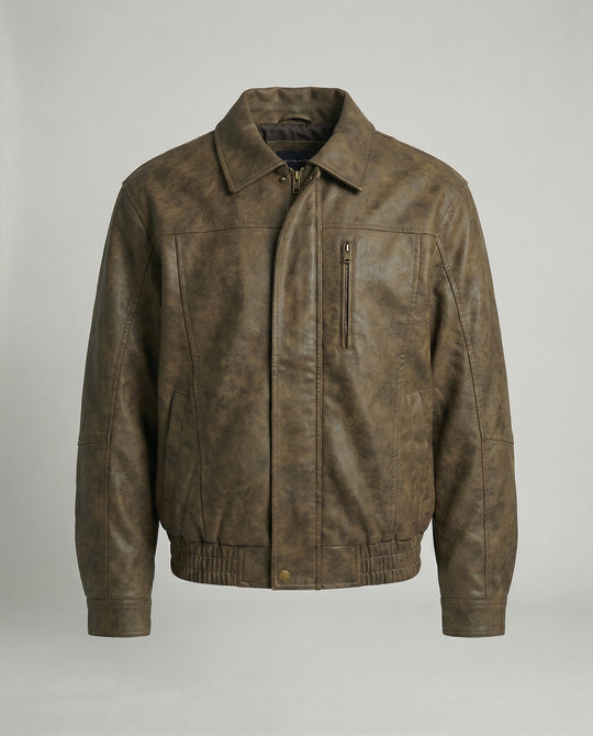 Herren vintage-inspirierter Pilotenblouson aus Lederimitat mit Ziernähten und elastischem Bund EB